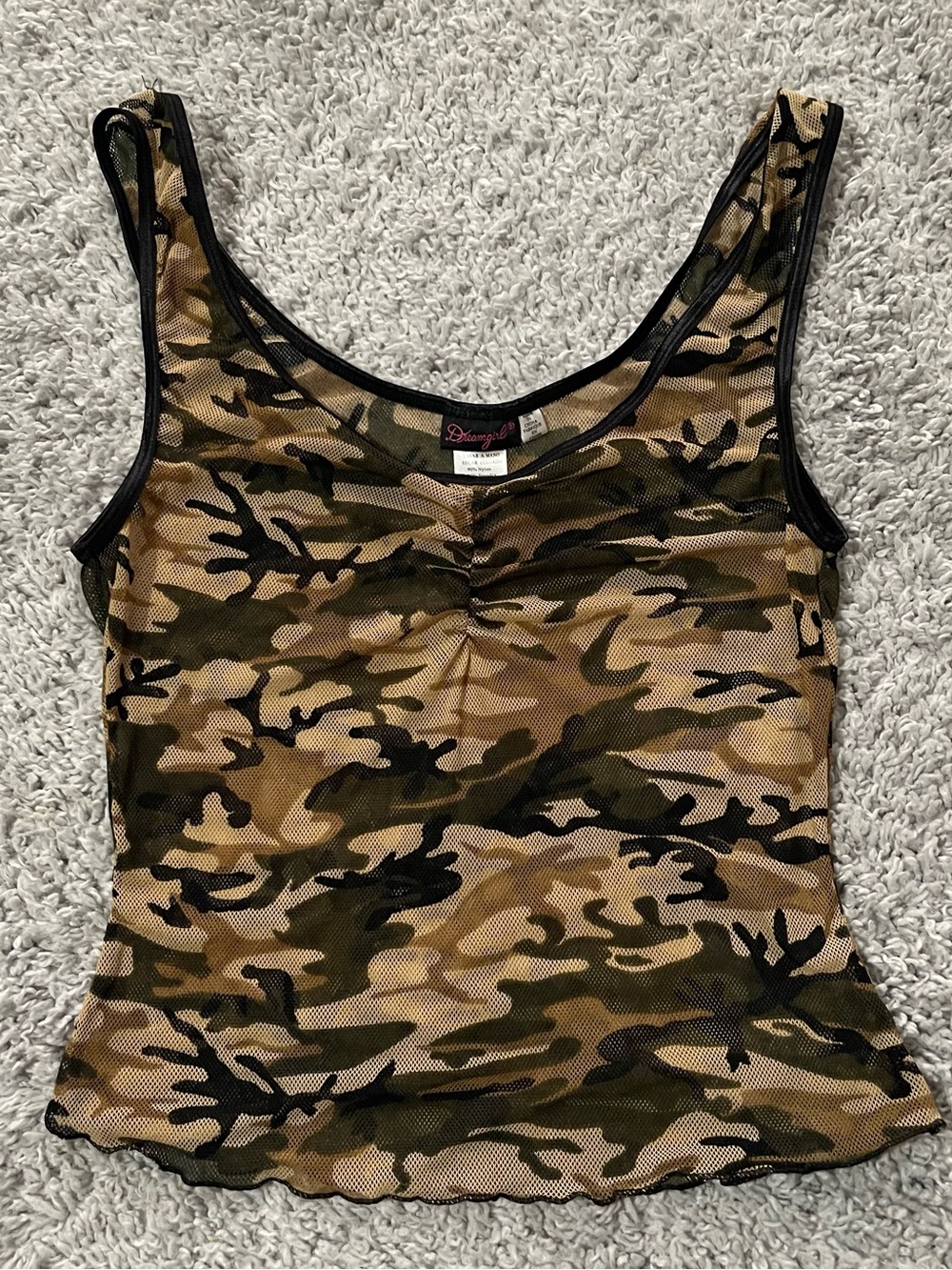 Vintage Y2K 2000s DreamGirl Black And Green Camo Mesh Tank Top
